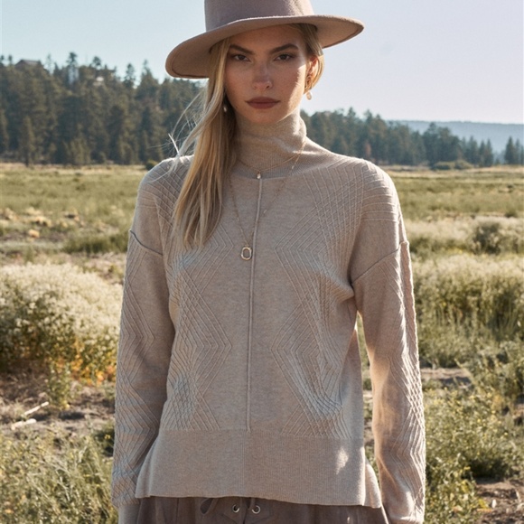 Turtleneck Cotton Knit Design Top - Picture 1 of 4